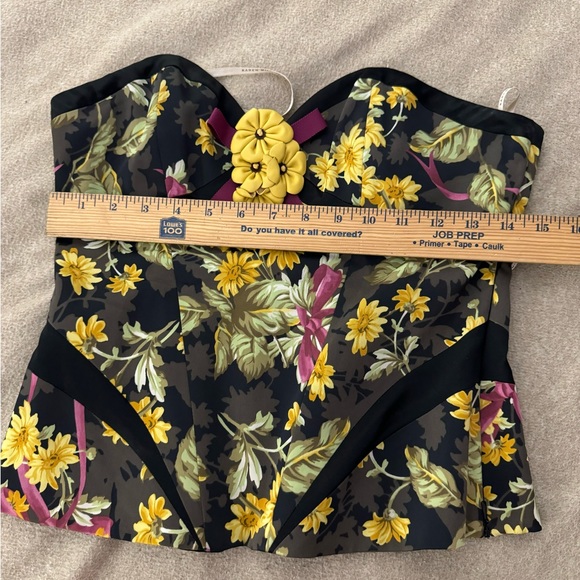 Karen Millen Floral Jacquard Paneled Purple Yellow Top Size 8 Crop Top - Picture 8 of 9